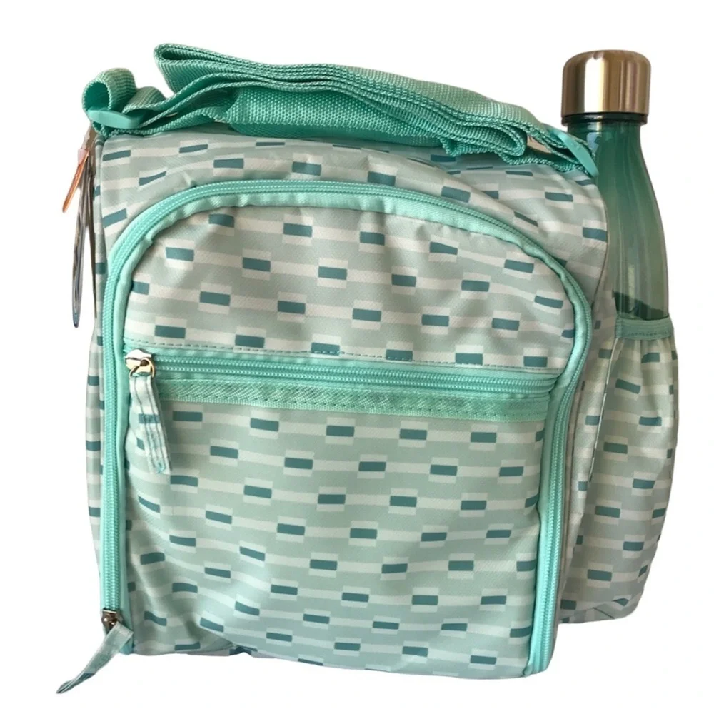 insulated lunch tote for hot & cold food storage in turquoise 7 piece
